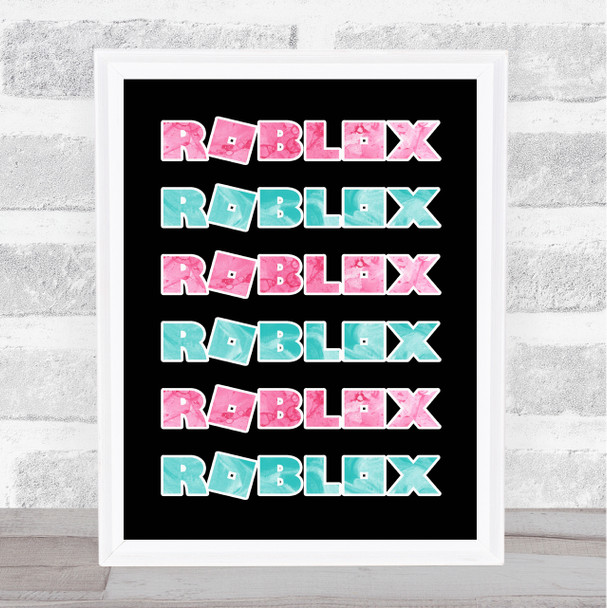 Roblox Pink & Blue Effects Logo Repeat Children's Kids Wall Art Print