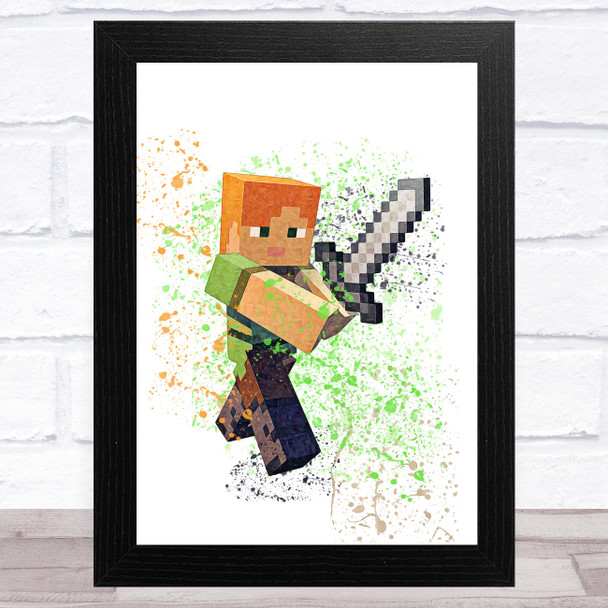 Minecraft Alex Splatter Art Children's Kids Wall Art Print