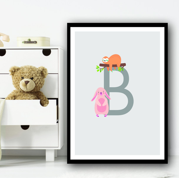 Animal Collection Letter B Children's Kids Wall Art Print