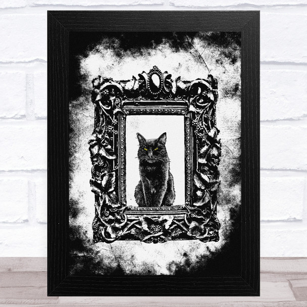 Black Cat In Frame Gothic Grunge Home Wall Art Print