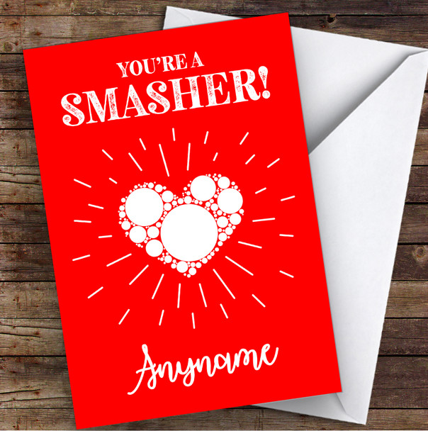 Retro Style & White Heart You're A Smasher Personalised Valentine's Day Card