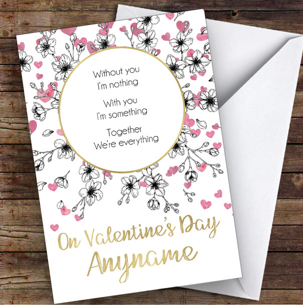 Cherry Blossom & Watercolour Hearts Personalised Valentine's Day Card