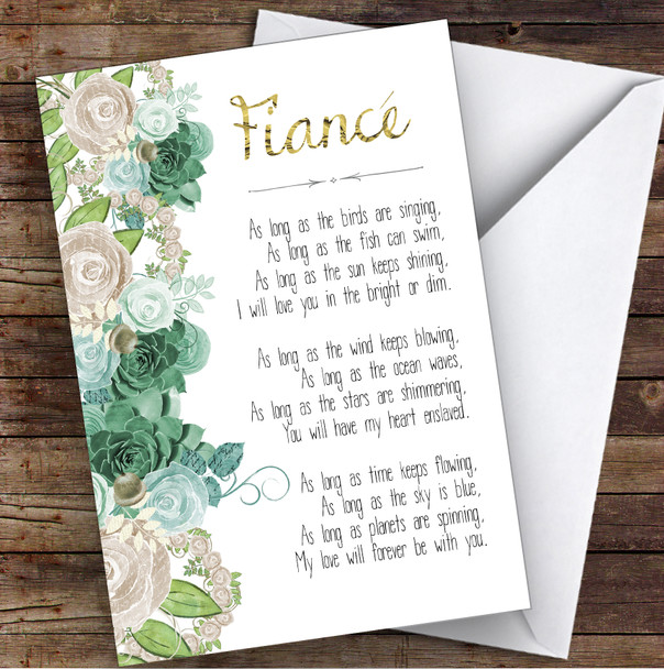Fiancé Green Floral Romantic Poem Personalised Valentine's Day Card