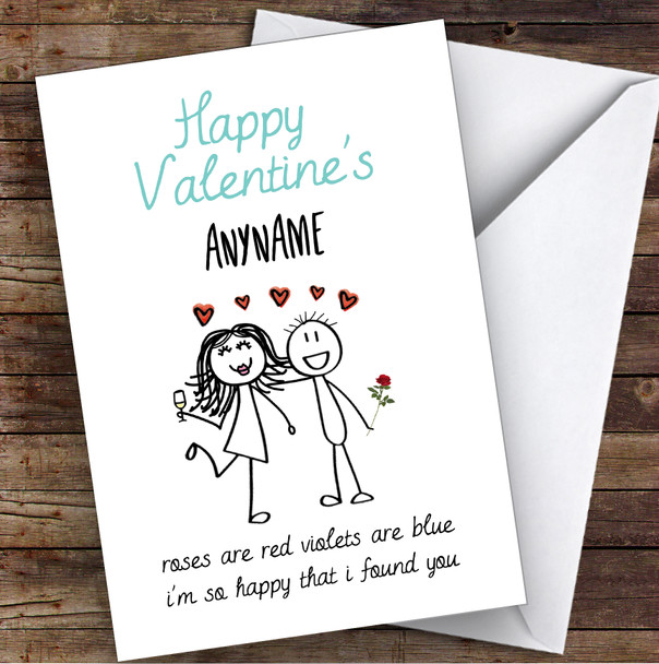 Stick Men Funny Roses Are Red Personalised Valentine's Day Card