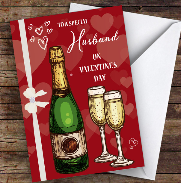 Champagne & Glasses Husband Personalised Valentine's Day Card