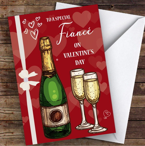 Champagne & Glasses Fiancé Personalised Valentine's Day Card