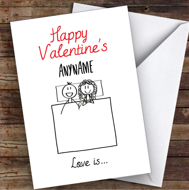 Stick Men In Bed Love Is Personalised Valentine's Day Card