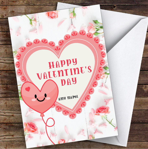 Pink Roses Cute Heart Personalised Valentine's Day Card