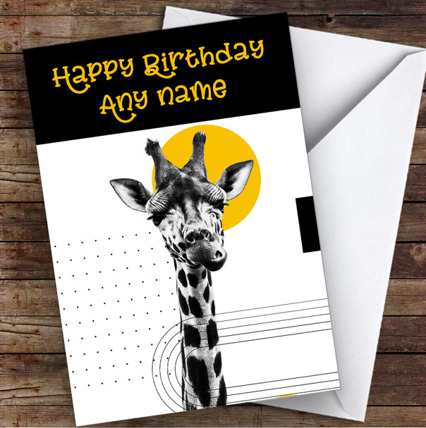 Abstract Giraffe With Black And Yellow Geometric Shapes Birthday Card