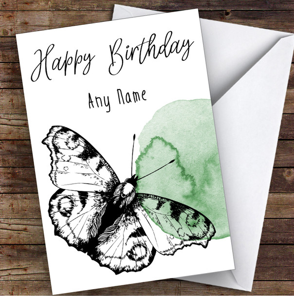 Watercolour Green Butterfly Personalised Birthday Greetings Card