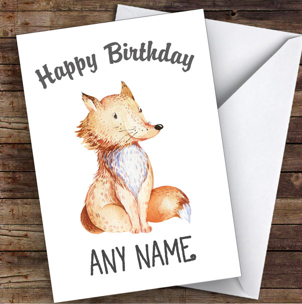 Dainty Watercolour Fox Personalised Birthday Greetings Card