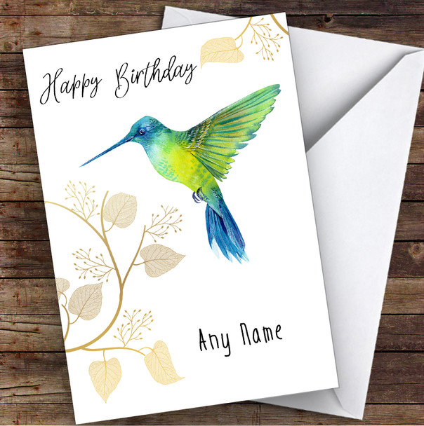 Green Blue Hummingbird Personalised Birthday Greetings Card