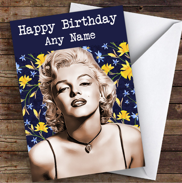 Marylin Monroe Vintage Floral Celebrity Personalised Birthday Card
