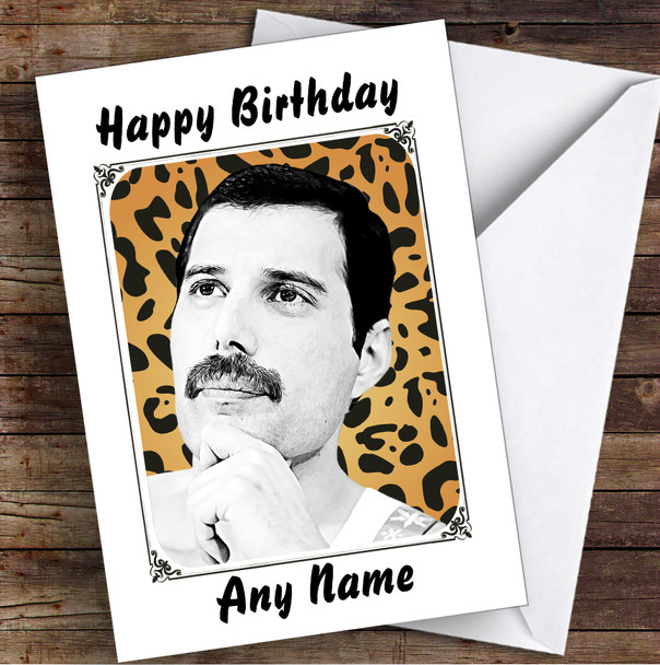 Animal Print Freddie Mercury Celebrity Personalised Birthday Card