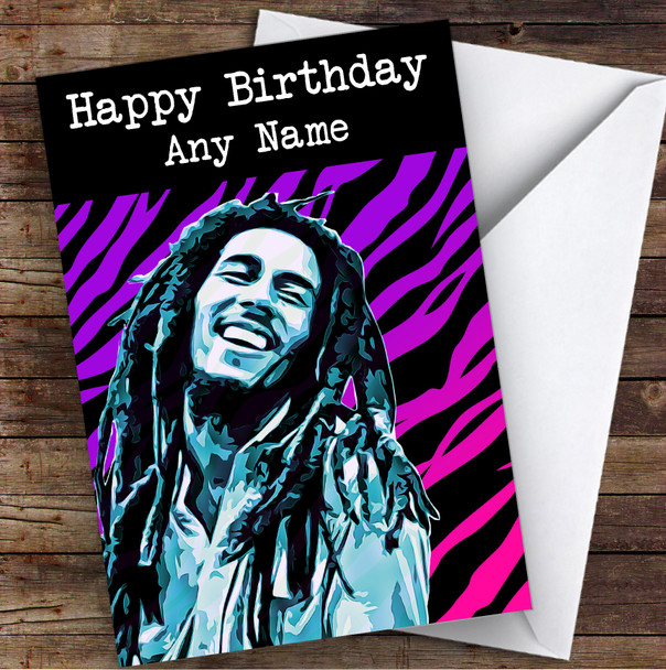 Bob Marley Funky Zebra Print Celebrity Personalised Birthday Card