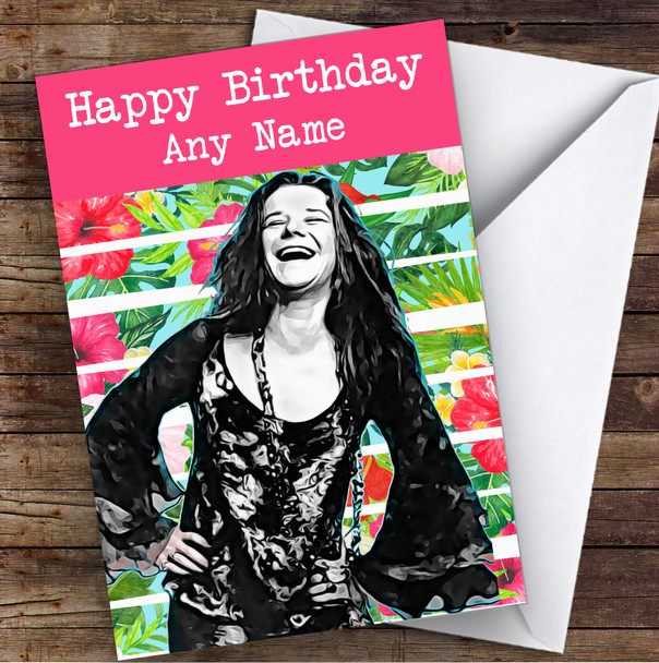 Janis Joplin Floral Retro Celebrity Personalised Birthday Card