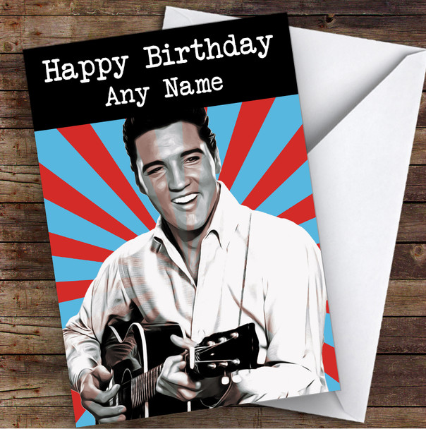 Elvis Presley Blue Retro Celebrity Personalised Birthday Card