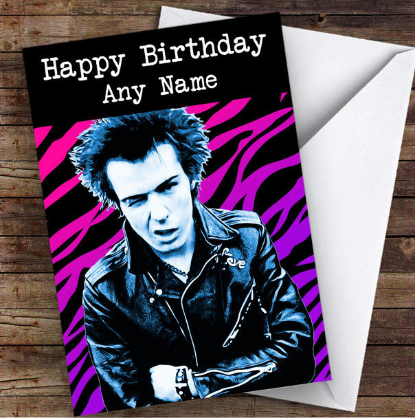 Sid Vicious Animal Print Celebrity Personalised Birthday Card