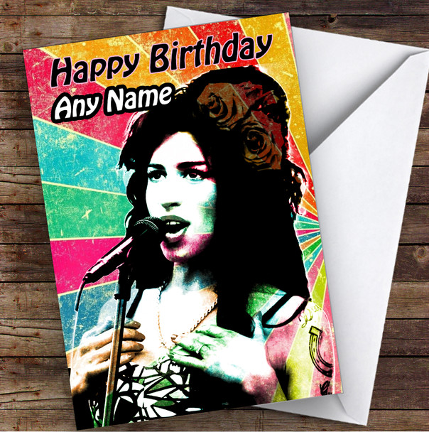 Amy Winehouse Retro Celebrity Personalised Birthday Card
