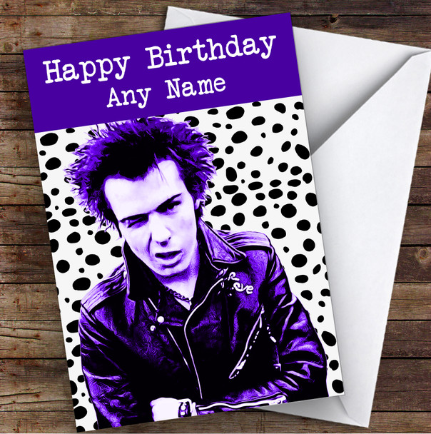 Sid Vicious Spotty Celebrity Personalised Birthday Card