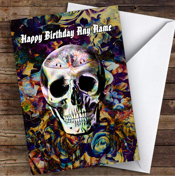 Skull Gothic Butterfly Floral Personalised Birthday Card