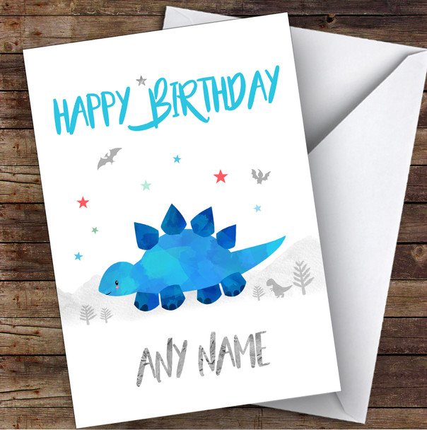 Blue Dinosaur Kid's Watercolour Children's Kids Personalised Birthday Card