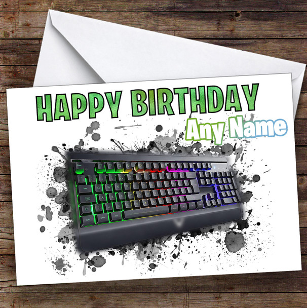 Gaming Keyboard Splatter Art Children's Kids Personalised Birthday Card