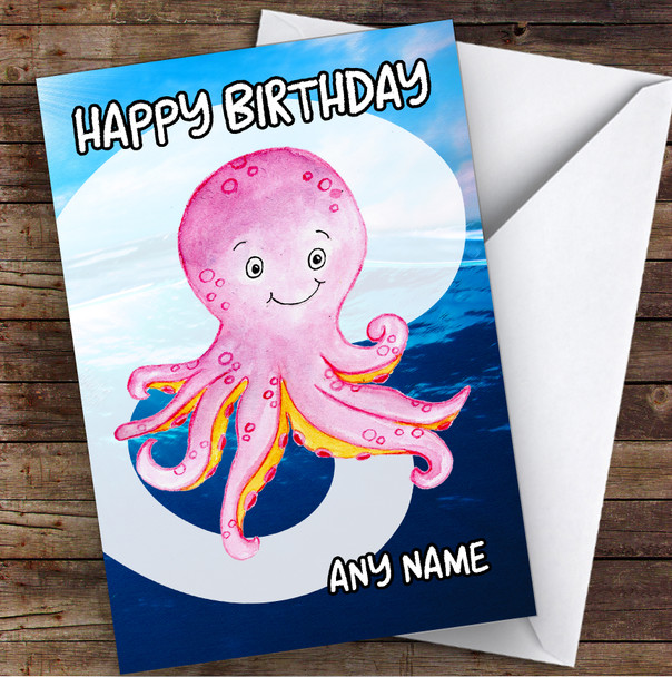 Watercolour Sealife Octopus Children's Kids Personalised Birthday Card