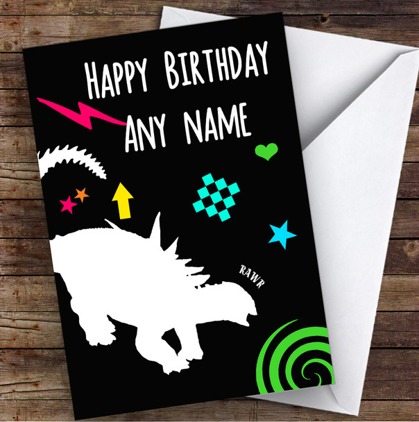Black Fun Dinosaur Children's Kids Personalised Birthday Card