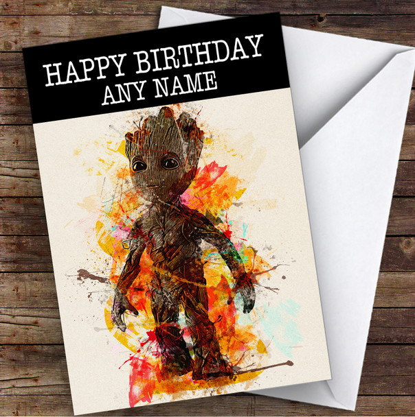 Groot Abstract Watercolour Splatter Children's Kids Personalised Birthday Card