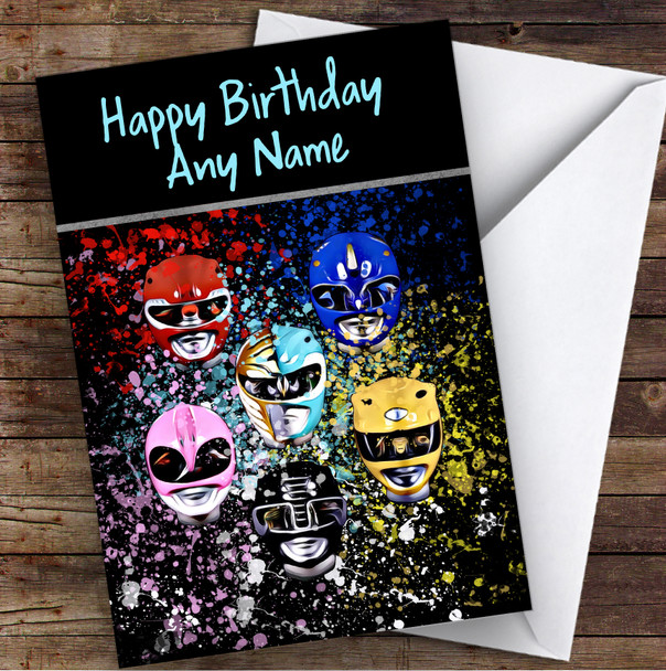 Power Rangers Face Off Splatter Art Children's Kids Personalised Birthday Card