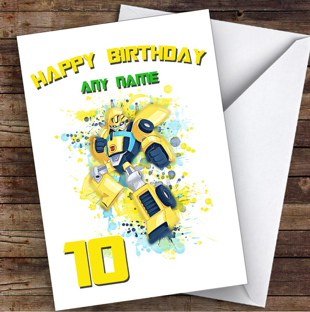 Rescue Bots Bumble Bee Splatter Art Children's Kids Personalised Birthday Card