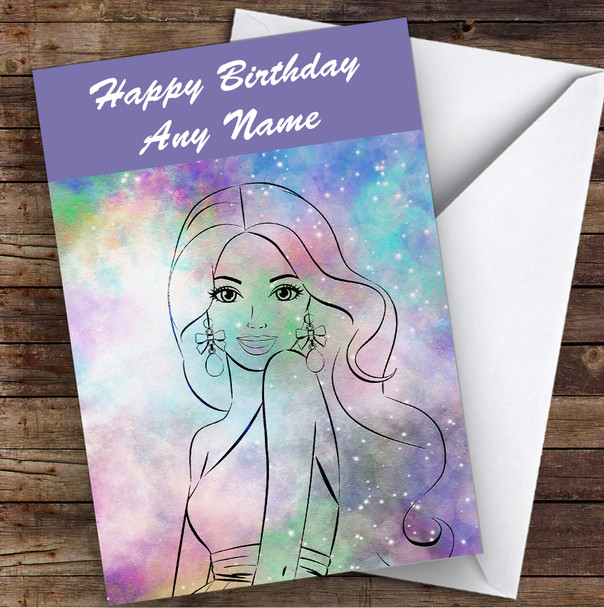 Barbie Mermaid Multicolour Sparkle Children's Kids Personalised Birthday Card