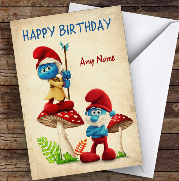 Smurf Willow And Papa Smurf Vintage The Smurfs Children's Kids Birthday Card