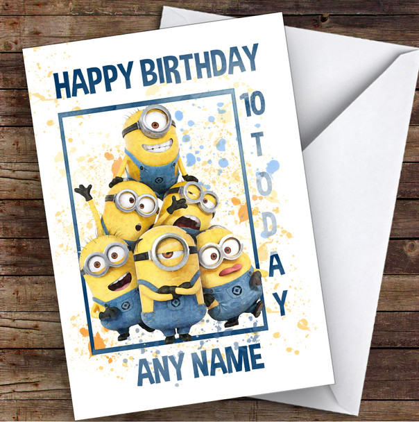 Minions Group Tower Splatter Art Children's Kids Personalised Birthday Card