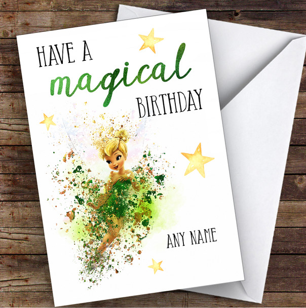 Tinker Bell Watercolour Splatter Children's Kids Personalised Birthday Card