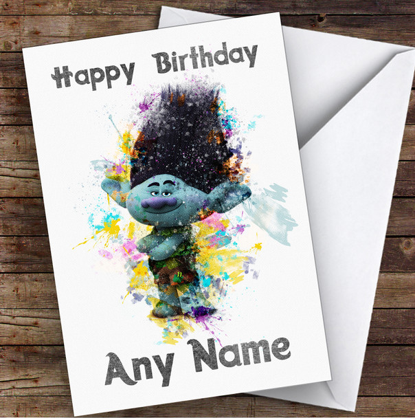 Trolls Blue Watercolour Splatter Children's Kids Personalised Birthday Card