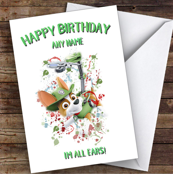 Paw Patrol Tracker Splatter Art Children's Kids Personalised Birthday Card