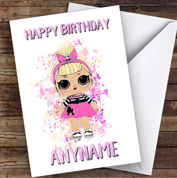 Sis Swing Lol Doll Splatter Art Children's Kids Personalised Birthday Card