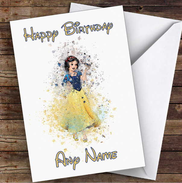 Watercolour Splatter Snow White Children's Kids Personalised Birthday Card
