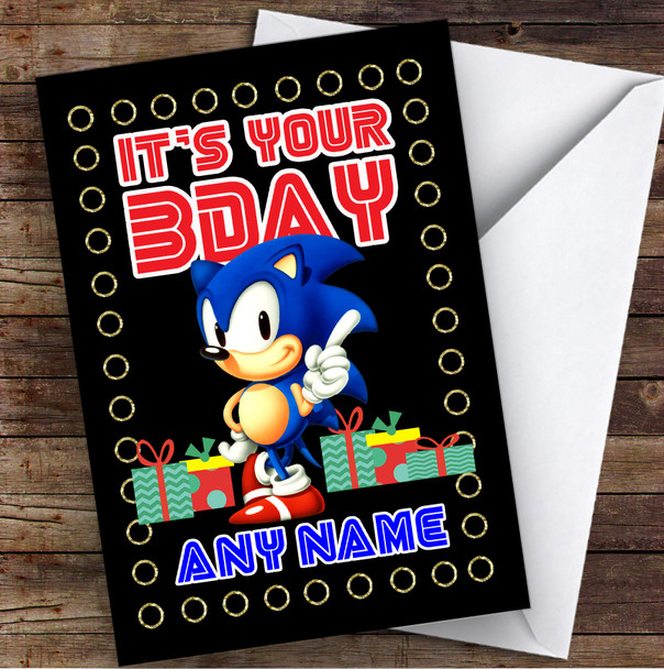 Retro Sonic The Hedgehog Black Children's Kids Personalised Birthday Card