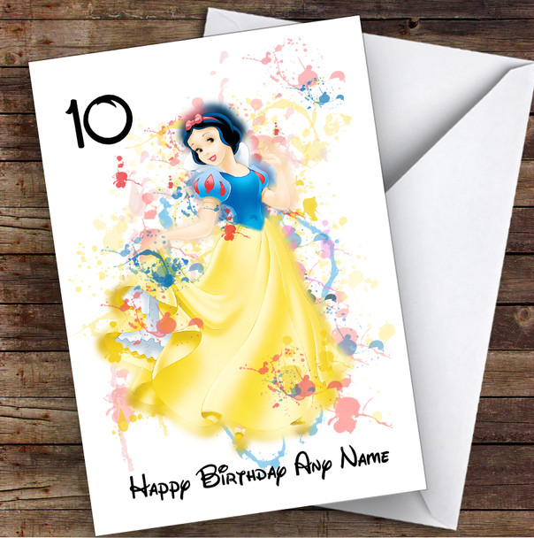 Snow White Disney Splatter Art Children's Kids Personalised Birthday Card