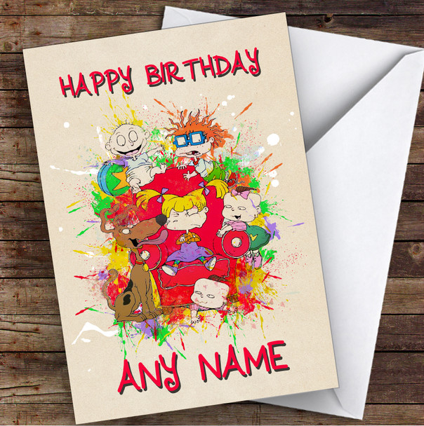 Tommy Pickles Watercolour Splatter Rugrats Children's Kids Birthday Card