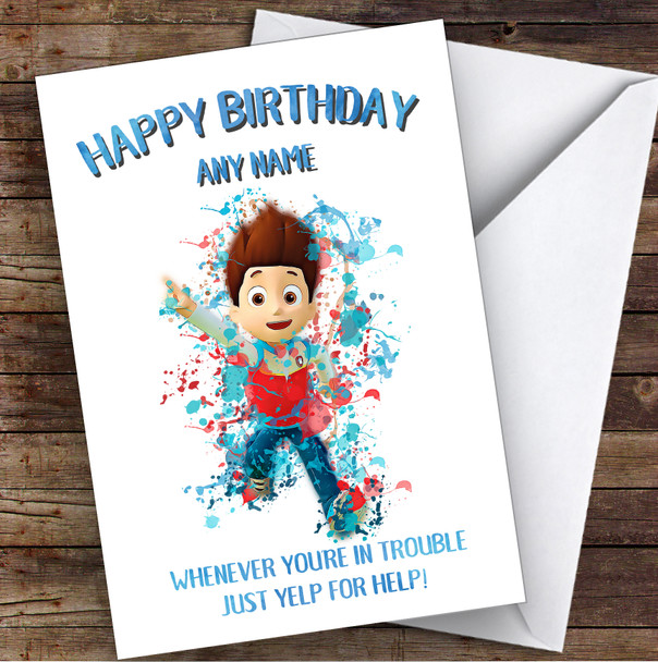 Paw Patrol Rider Splatter Art Children's Kids Personalised Birthday Card