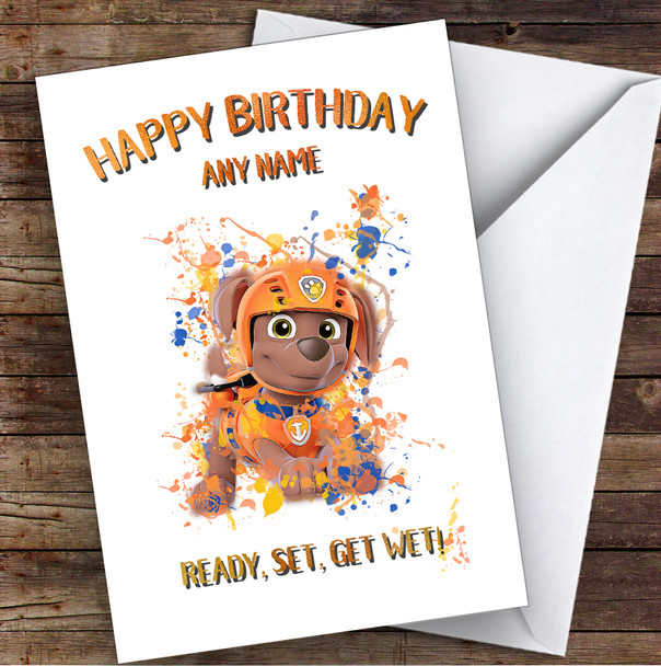 Paw Patrol Zooma Splatter Art Children's Kids Personalised Birthday Card