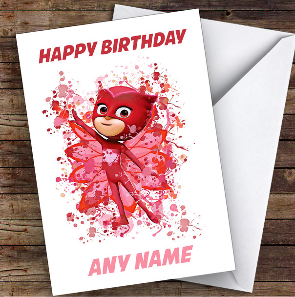 Pj Masks Owlette Splatter Art Children's Kids Personalised Birthday Card