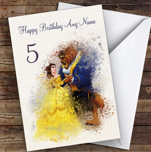 Beauty And The Beast Watercolour Splatter Children's Kids Birthday Card