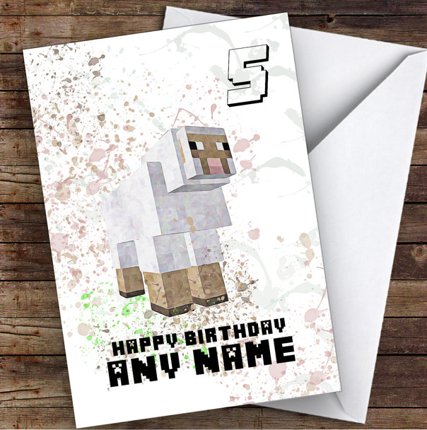 Minecraft Sheep Splatter Art Children's Kids Personalised Birthday Card