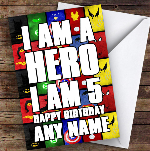 I Am Hero Superhero Any Age Children's Kids Personalised Birthday Card