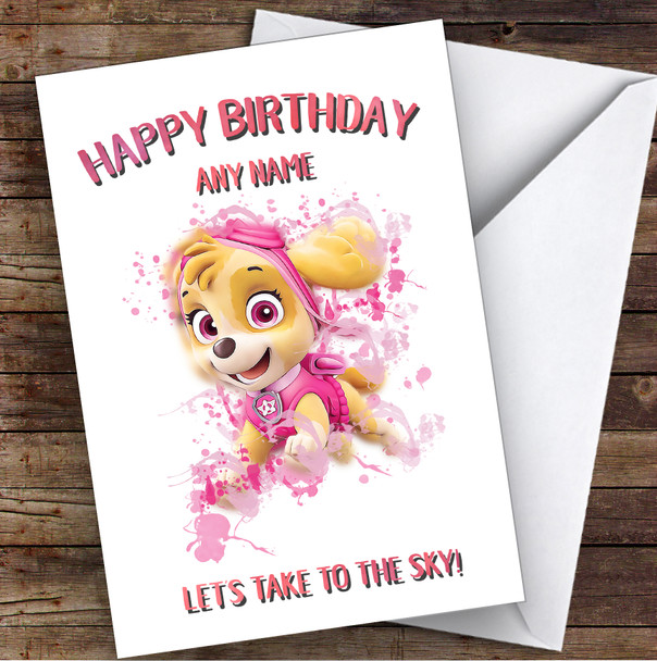 Paw Patrol Sky Splatter Art Children's Kids Personalised Birthday Card